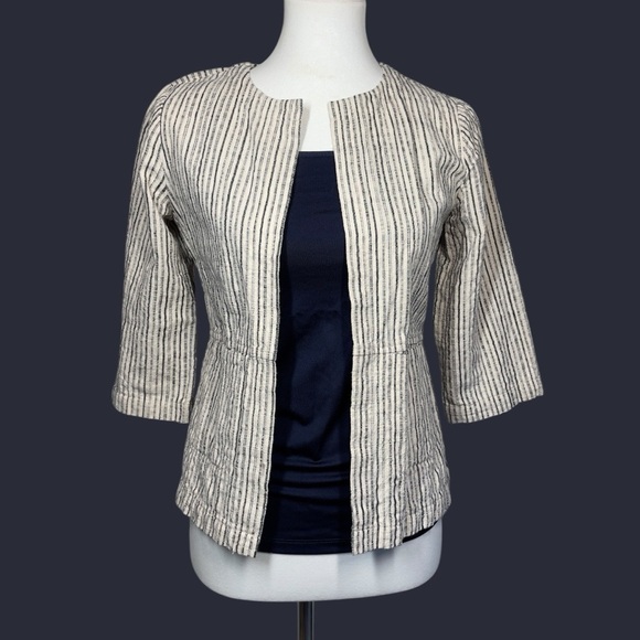 Eileen Fisher Organic Cotton Striped Women's Open Front Jacket XXS - Picture 2 of 10